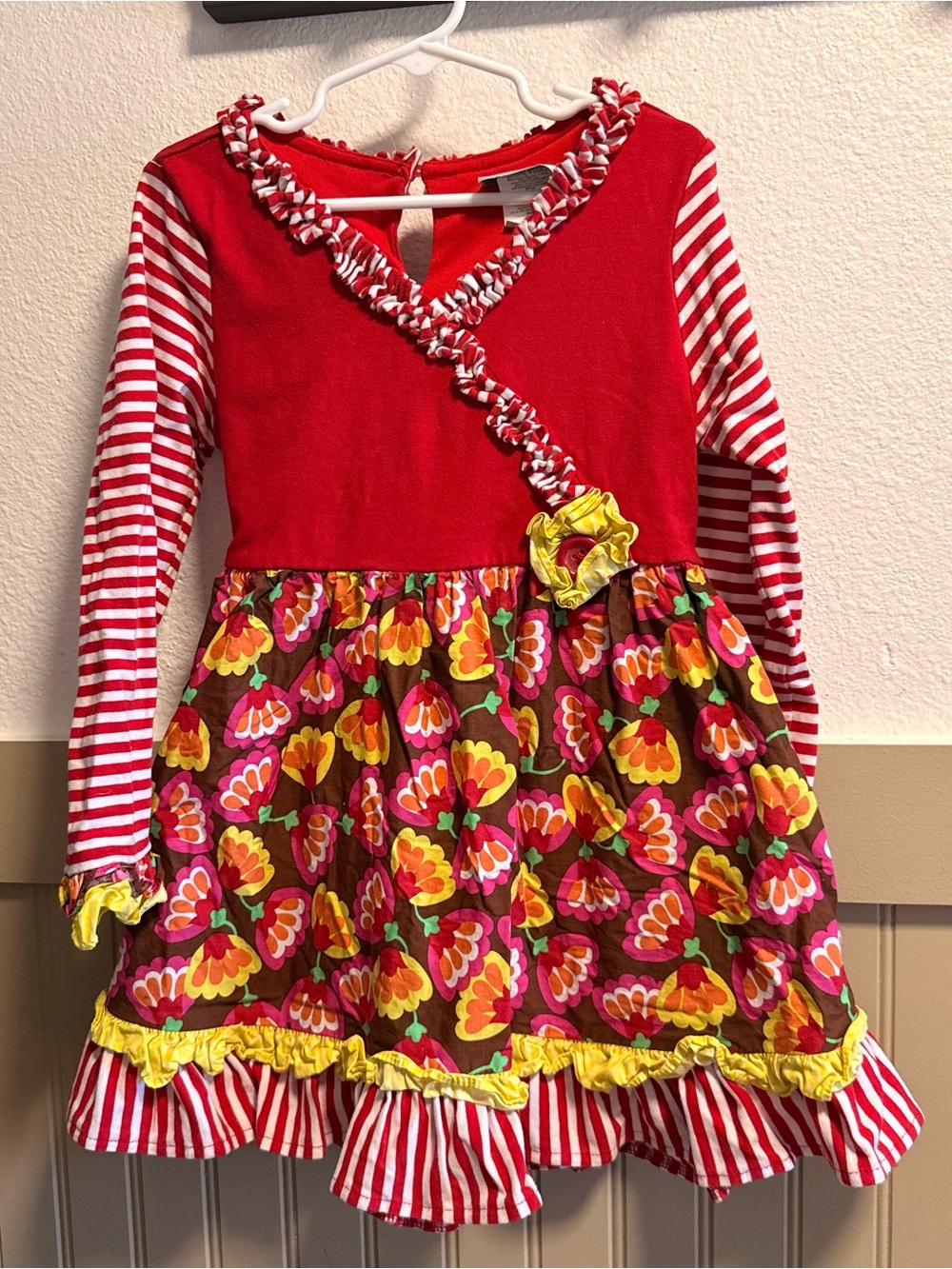 Emily Rose Red Stripe & Floral Tunic Dress with Yellow Accents